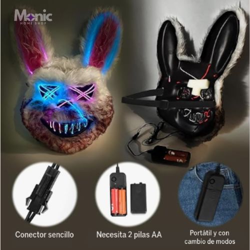 Máscara LED Conejo Terrorífico – Ilumina tu noche y roba todas las miradas