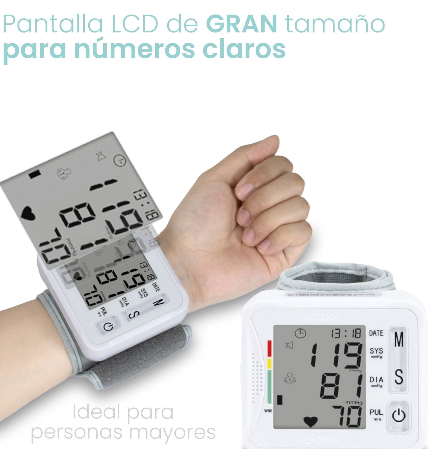 CardioCheck™ Tensiómetro de muñeca-Controla tu presión arterial en casa en solo segundos. Fácil, rápido y siempre a tu alcance.