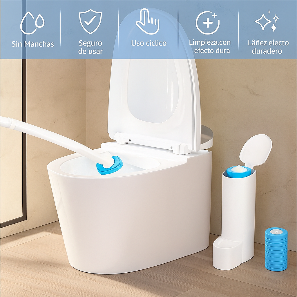 HygieClean™ – Cepillo 360° con 6 Cabezales Desechables para una Limpieza Impecable sin Tocar la Suciedad