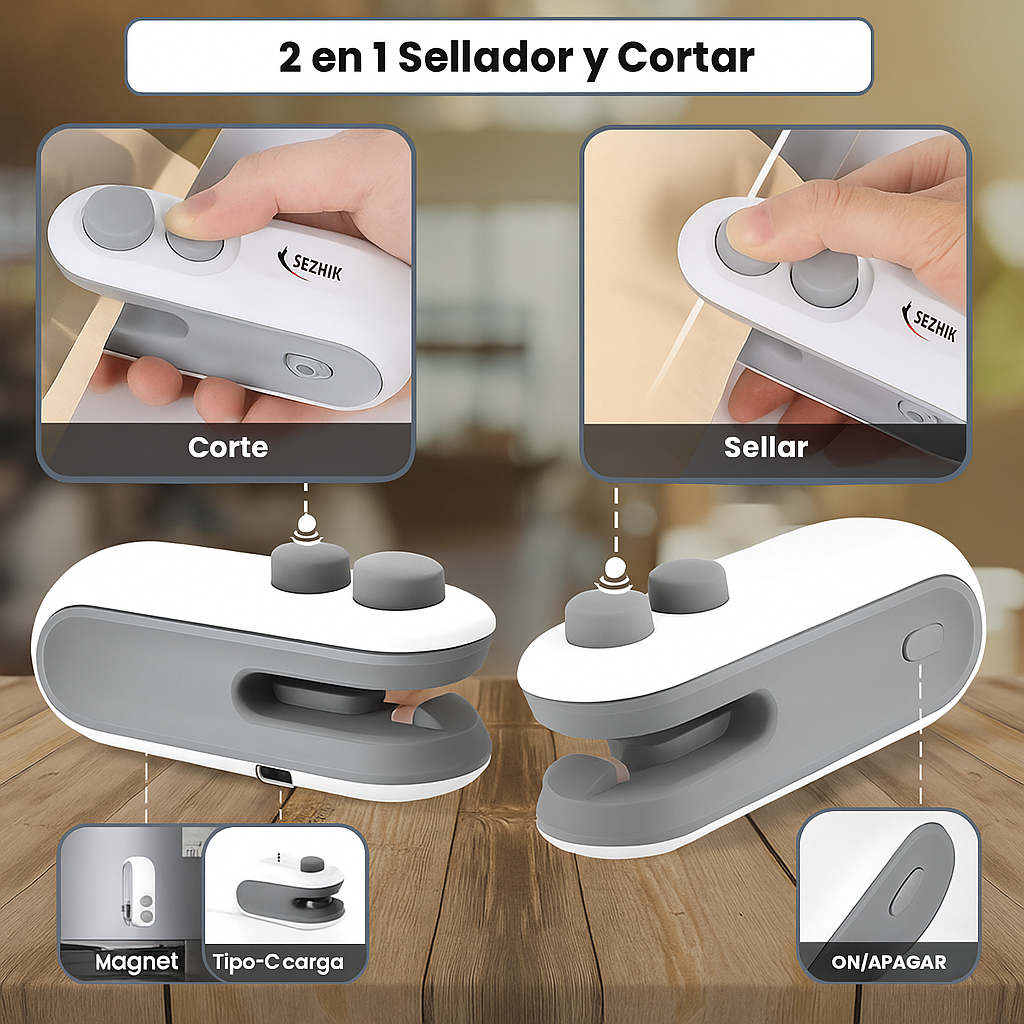 FreshLock™ Sellador y Cortador 2-en-1  Sella y conserva tus snacks en segundos, sin pre-calentar