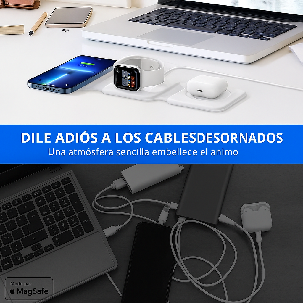 MagFlex™: Base cargador 3-en-1 para tu celular, reloj y audífonos, todo en un solo lugar