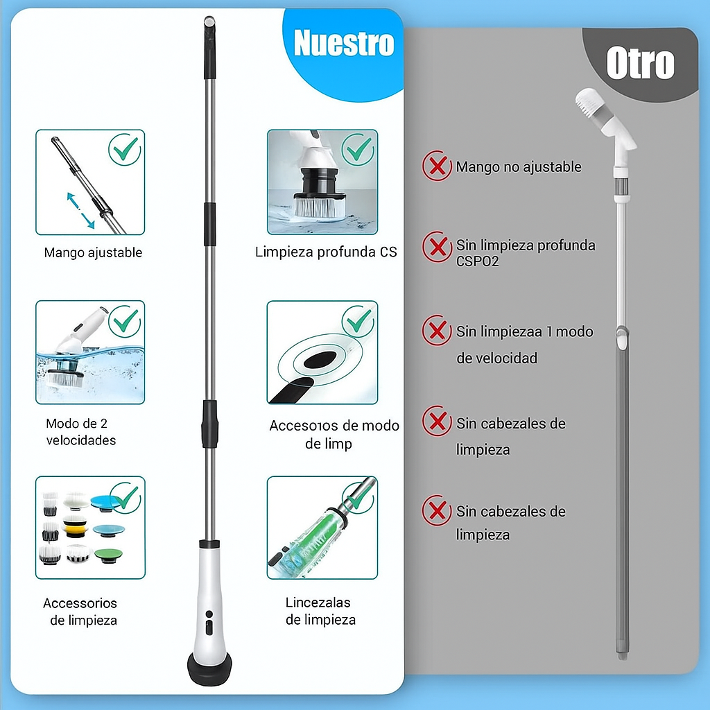 PuraClean™ Scrubber Cepillo Electrico Retractil - Elimina jabón pegado y sarro en segundos.