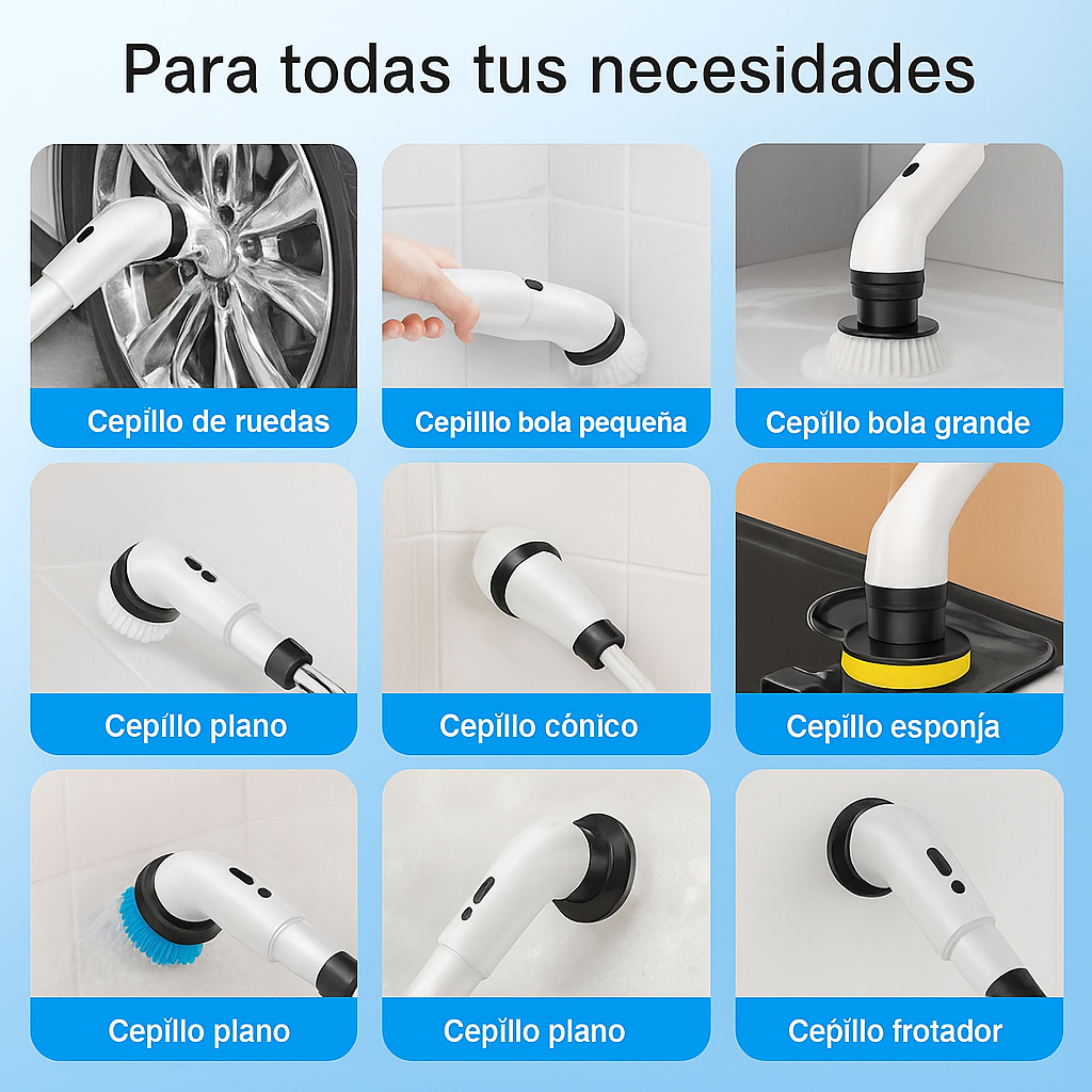 PuraClean™ Scrubber Cepillo Electrico Retractil - Elimina jabón pegado y sarro en segundos.