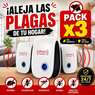 Repelente Ultrasónico Pack X3: Aleja ratones y plagas sin químicos ni trampas.