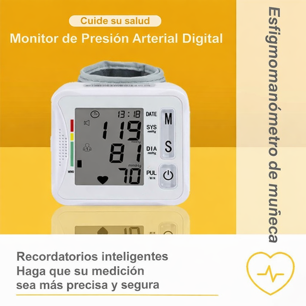 CardioCheck™ Tensiómetro de muñeca-Controla tu presión arterial en casa en solo segundos. Fácil, rápido y siempre a tu alcance.