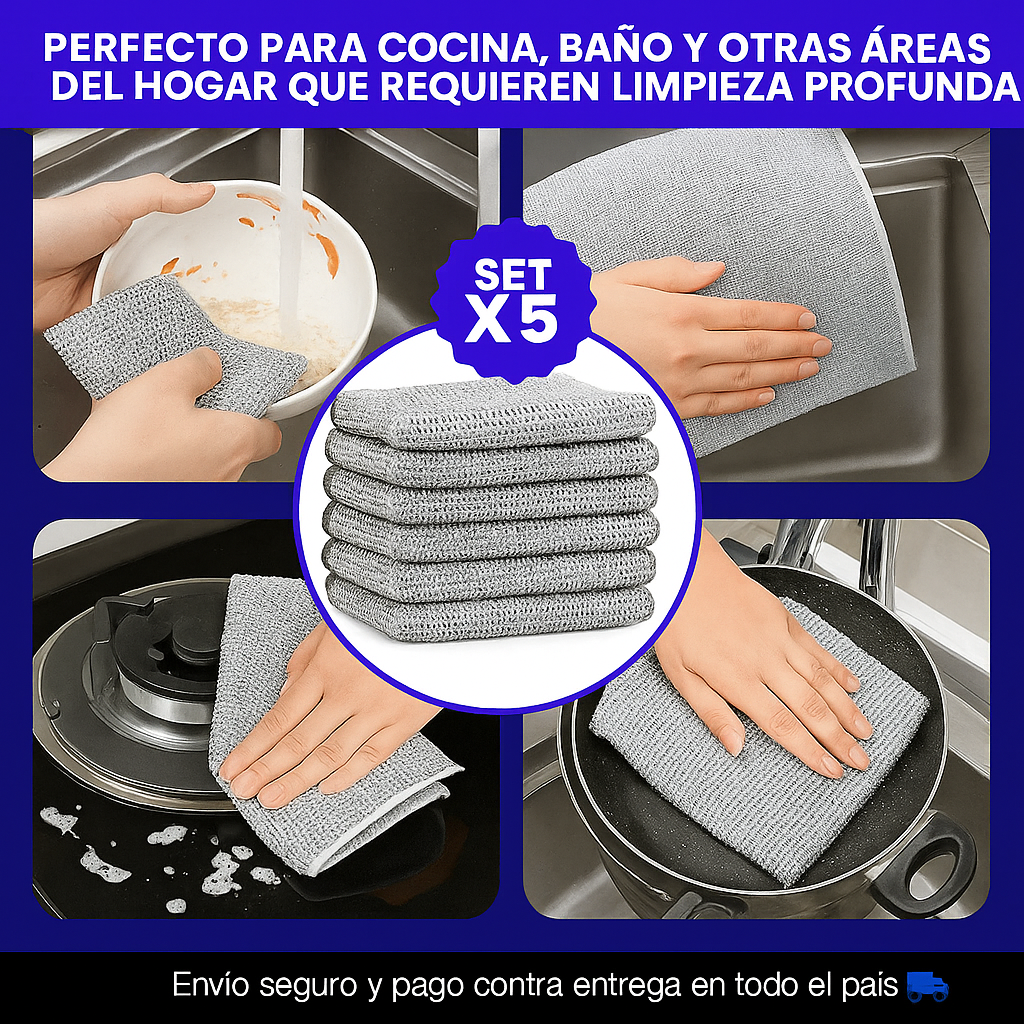CleanPro™ Pack x5 – Paños Mágicos Multiuso
