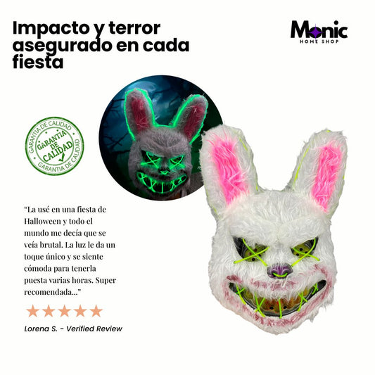 Máscara LED Conejo Terrorífico – Ilumina tu noche y roba todas las miradas