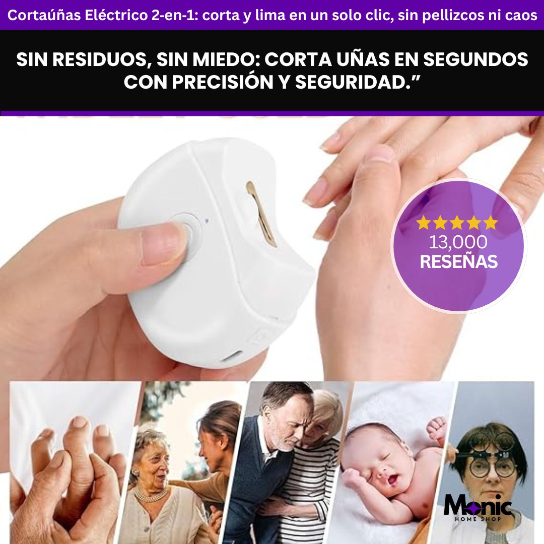 NailPro™ Cortaúñas Eléctrico 2‑en‑1: corta y lima en un solo clic, sin pellizcos ni caos