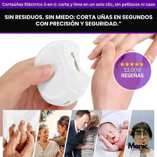 NailPro™ Cortaúñas Eléctrico 2‑en‑1: corta y lima en un solo clic, sin pellizcos ni caos