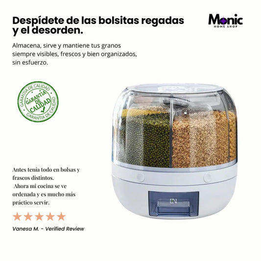 Dispensador Giratorio 360° de 6 puestos para Granos  – Ordena tu cocina en segundos