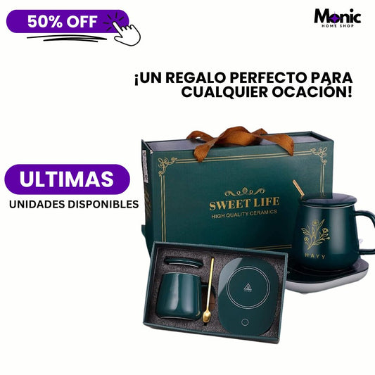 El regalo ideal para cualquier ocasión: Set calentador de tazas + mug premium