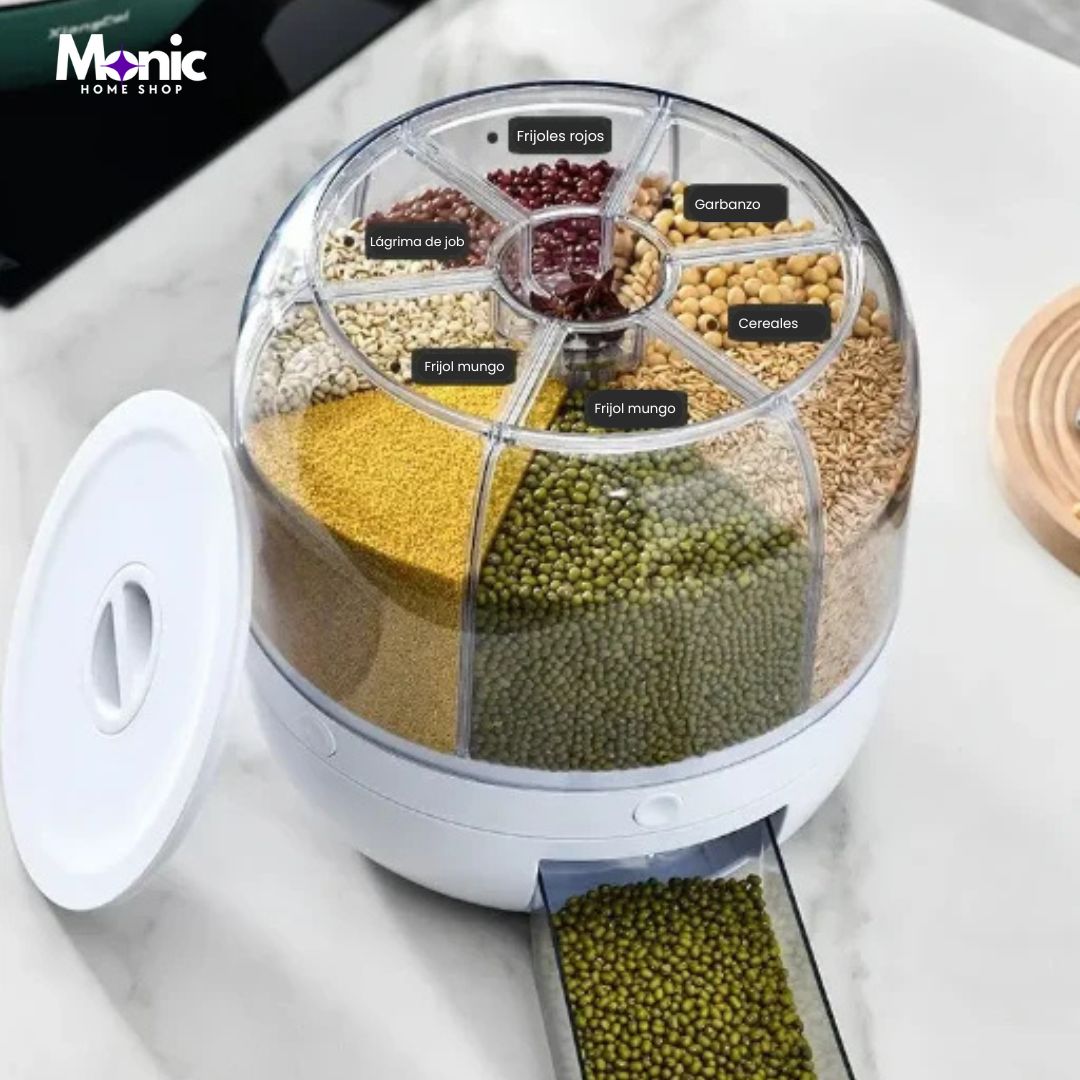 Dispensador Giratorio 360° de 6 puestos para Granos  – Ordena tu cocina en segundos